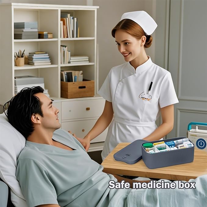 Lockable Storage Box,Medicine Lock Box Travel Case,Refrigerator Bin Container for Food,Medicines,Snacks,Locking Mobile Cell Phone Device Jail,Small Lockbox for Office,Home,School,Father Gift (Navy)