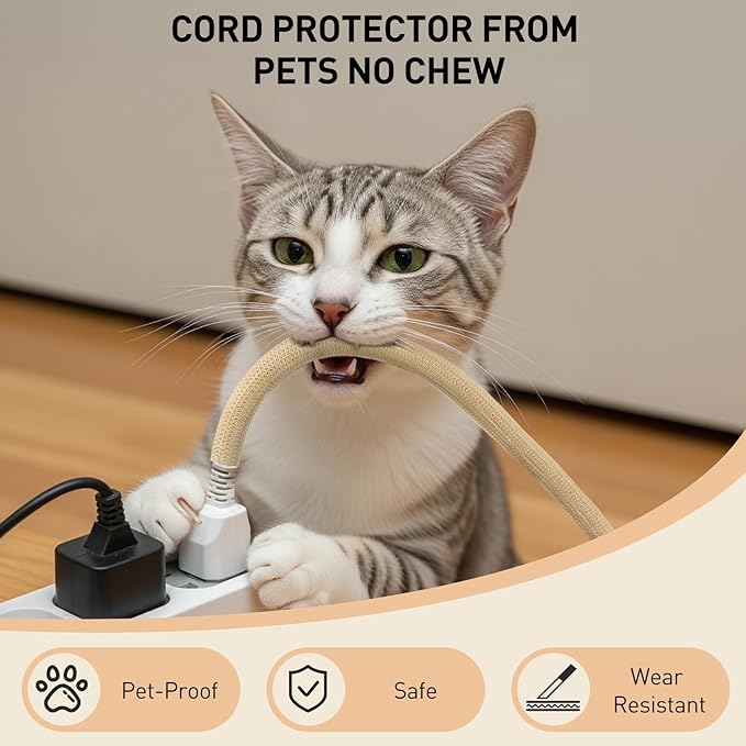 AGPTEK Cable Sleeve Cover, 10ft - 4/5 inch Desk Cord Organizer Cable Hider, Home Office Wire Management Computer TV Wire Loom Tubing, Pet Proof Cord Protector, from Cat Dog Chewing, Wood Color