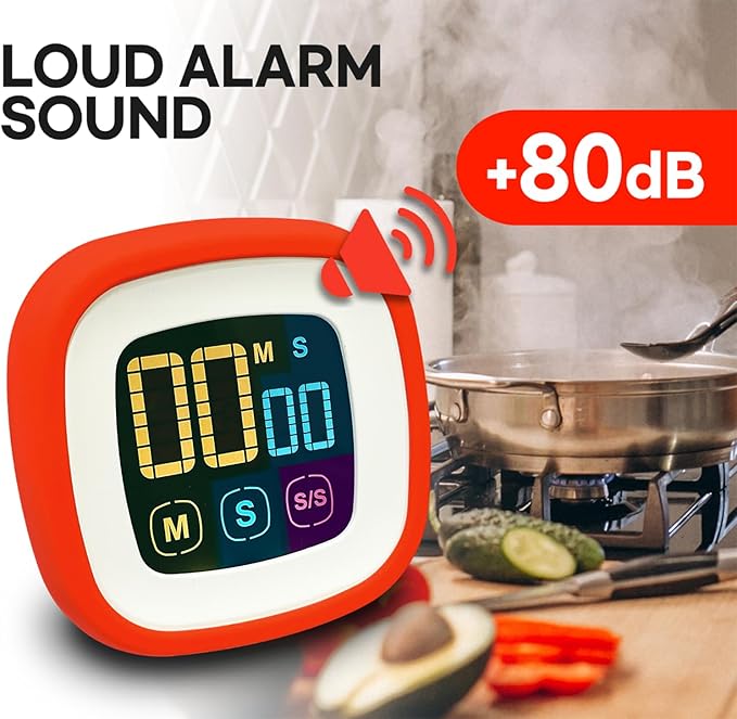 Digital Kitchen Timer, Countdown, Countup, Protective Rubber case, Large Display with Color Bold Digits, Touch Control, Backlit, Magnetic Kickstand, Loud Alarm, Auto Memory (Hot Rose)