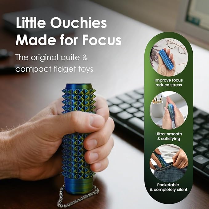 Lisgicabin Little Ouchies Pain Fidget, Pain Stim Fidget for Adults, Spiky Sensory Stim Tool for Anxiety and Stress Relief(2 Pack BlueGold + BluePurple)