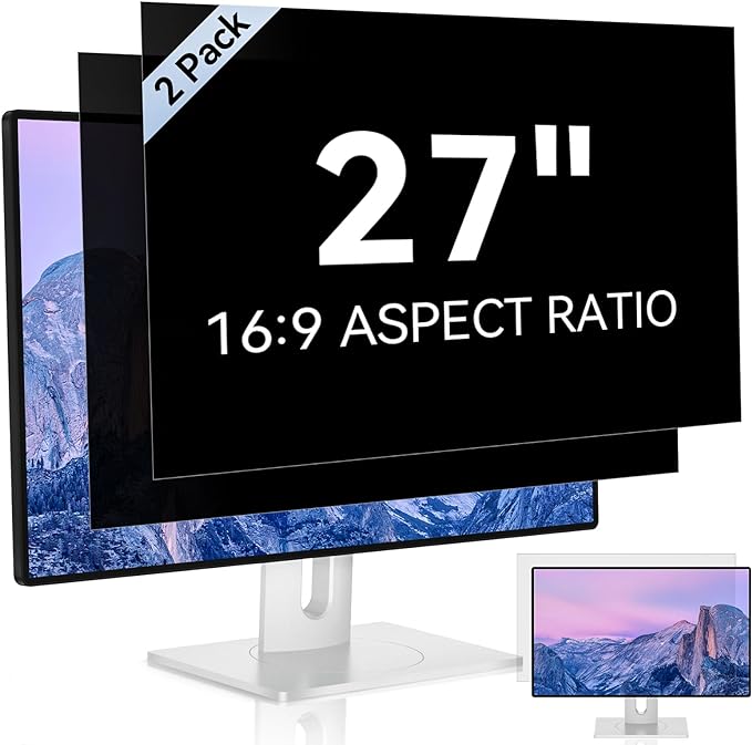 [2 Pack] 27 Inch Computer Privacy Screen for 16:9 Aspect Ratio Widescreen Monitor, Eye Protection Anti Glare Blue Light Computer Monitor Privacy Filter, Removable Anti-Scratch 27in Protector Film