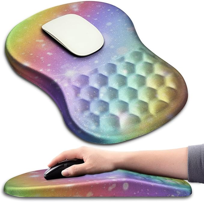 Hokafenle Ergonomic Mouse Pad Wrist Support with Massage Design, Wrist Rest Pain Relief Mousepad with Memory Foam&Non-Slip PU Base, Mouse Pads for Wireless Mouse & Desk (12x8 inch,Rainbow Bubble)
