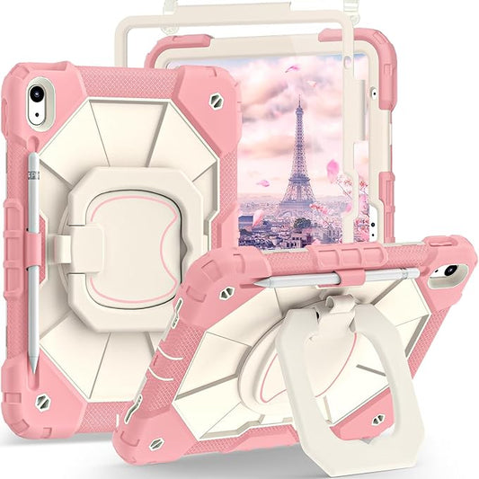 Case for iPad (A16) 11th/10th Generation 11''/10.9'' (2025/2022),Rotating Stand iPad Case 10th Gen with Screen Protector,Heavy Duty Shockproof Cover for 10th Generation 10.9 Inch,Rosegold