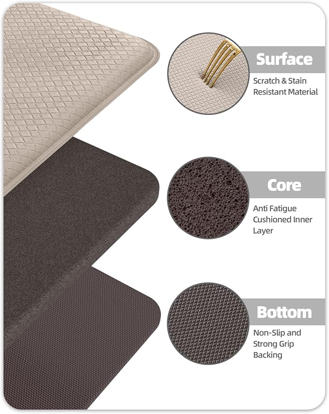 Color&Geometry Anti Fatigue Cushion Kitchen Mat for Floor - 17"x79",Long,Easy Clean, Water & Oil Proof, Anti Slip, Foam Rubber Runner Rug for Front Sink Comfort Standing,Dark Beige