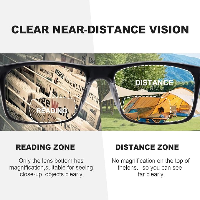 Missfive 2 Pack Light Bifocal Reading Glasses for Men, Blue Light Blocking Near/Far Dual-use Spring Hinge Readers, Anti UV/Eye Strain Comfort Premium Computer Eyeglasses, 2.25x