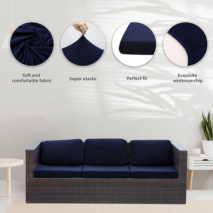 8Pcs Stretch Patio Cushion Covers,Outdoor Couch Covers Replacement,Outdoor Couch & Sofa Slipcovers,for Patio Furniture Cushion Covers,Washable Reusable urniture Protector (Navy Blue,Cover Only)