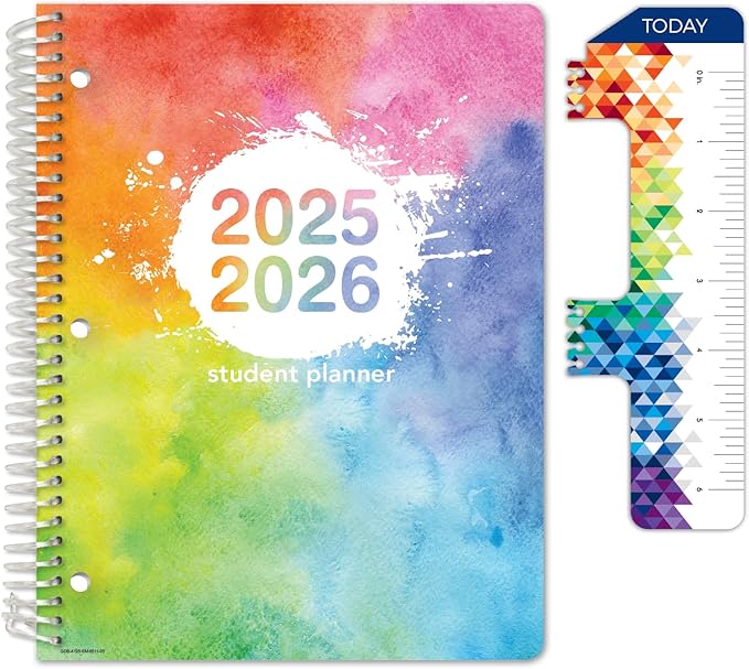 Global Datebooks 2025-2026 Elementary Student Planner 8.5x11 - Dated Weekly & Monthly Academic Planner (Large) with Ruler/Bookmark & Stickers, Ideal for Homework, Matrix Style, Watercolors