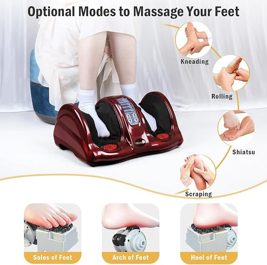H&B Luxuries Shiatsu Foot Massager Machine with Remote Controller, Kneading and Rolling Home Massagers for Feet, Ankle, Calf, Leg, Gift for Men, Women, Father, Mom Parents and The Elderly, Red