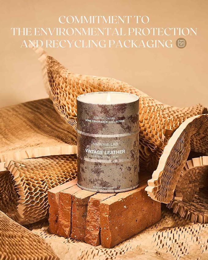 M&SENSE Vintage Leather Scented Candles Natural Non Toxic, Aromatherapy Candle for Stress Relief Meditation Relaxing, Housewarming Gifts for Women Men, 11.3oz 70 Hour Long Burning