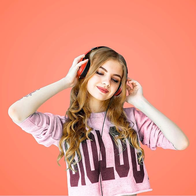 LORELEI X6 Over-Ear Headphones with Microphone, Lightweight Foldable & Portable Stereo Bass Headphones with 1.45M No-Tangle,Wired Headphones for Smartphone Tablet MP3 / 4 (Vitality Orange)