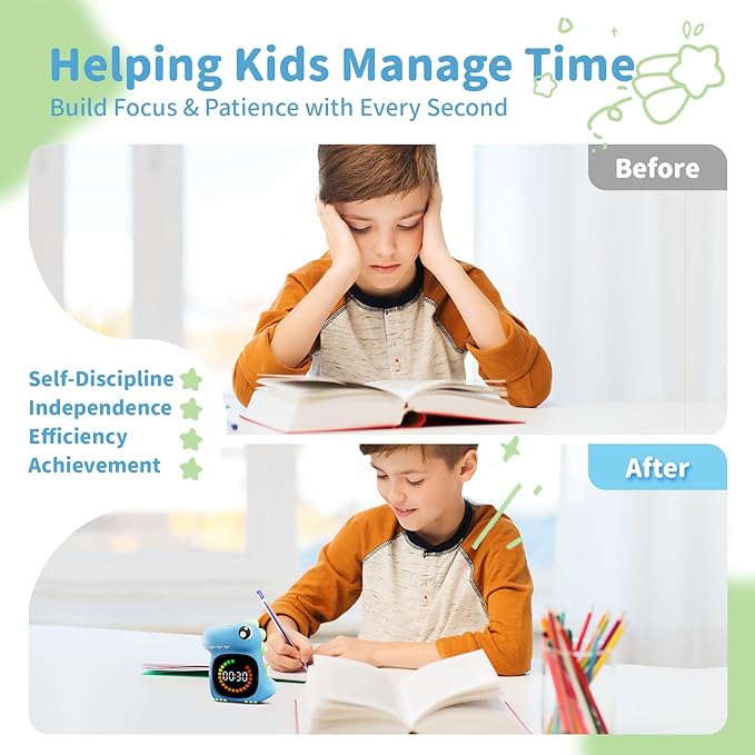 Visual Timer for Kids Light Blue Dinasuor Kids Timer Visual Led Rechargeable Toddler Timer Visual Countdown for Classroom Home Studing Playing