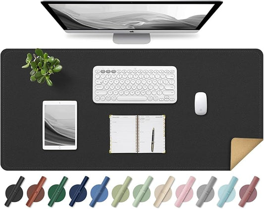 Non Slip Desk Mat, 31.5" x 15.7" PU Leather Desk Pad, Cork Desk Mat for Desktop, Desk Pad for Keyboard and Mouse, Ideal for Office and Home, Black