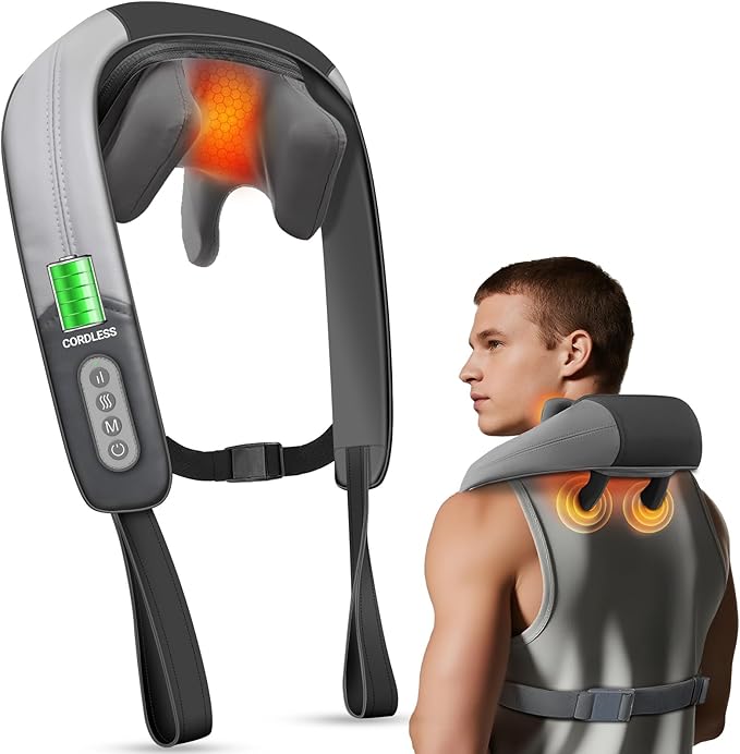 Neck Shoulder Massager with Heat - FSA Eligible, Ideal Gifts for Men Women,4D Expert Deep Tissue Kneading Massager, Rechargeable Massage for Neck, Shoulder,Traps and Back Pain Relief