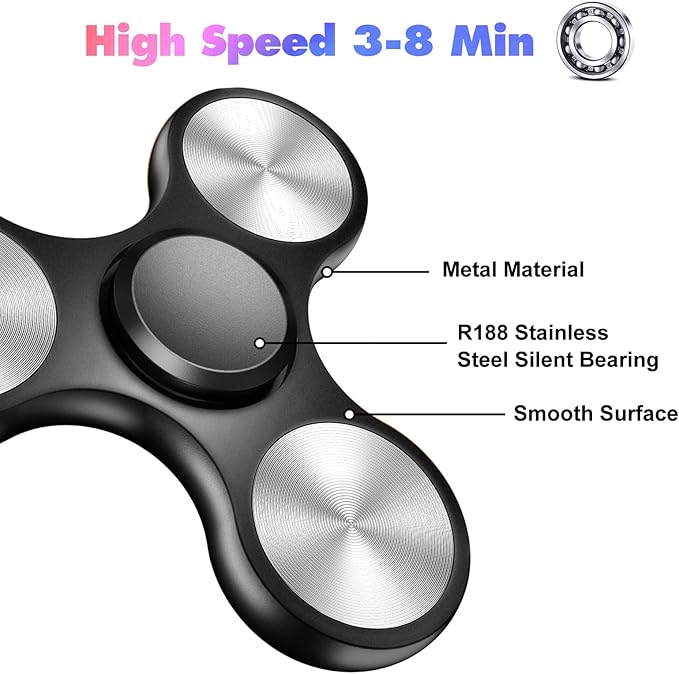 Fidget Spinners Toy, 3-8 Min Spins Time Stainless Steel Bearing Metal Fidget Spinner, EDC ADHD Stress Anxiety Relieves Fidgets Finger Toys, Novelty Toy for Kids and Adults