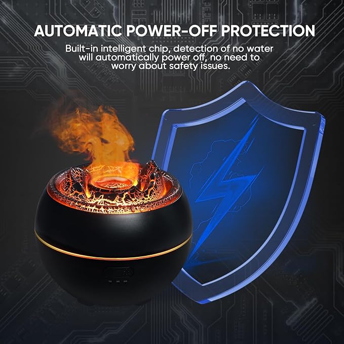 Essential Oil Diffuser, Volcano Fire Flame Aromatherapy Diffuser, 360ml Ultrasonic Cool Mist Humidifier, Scent Aroma Diffuser with 7 Colors Light, Timer & Auto Shut-Off for Home, Room (Black)