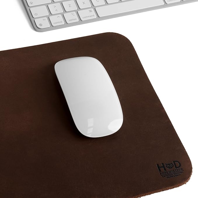 Hide & Drink Genuine Leather Mouse Pad, Anti Slip Leather Mousepad for Gaming, for Apple Magic Mouse & PC, Ergonomic Non Slip Base, Brown & Black Large Mat Pads for Desk, Computer Mousepads for Men