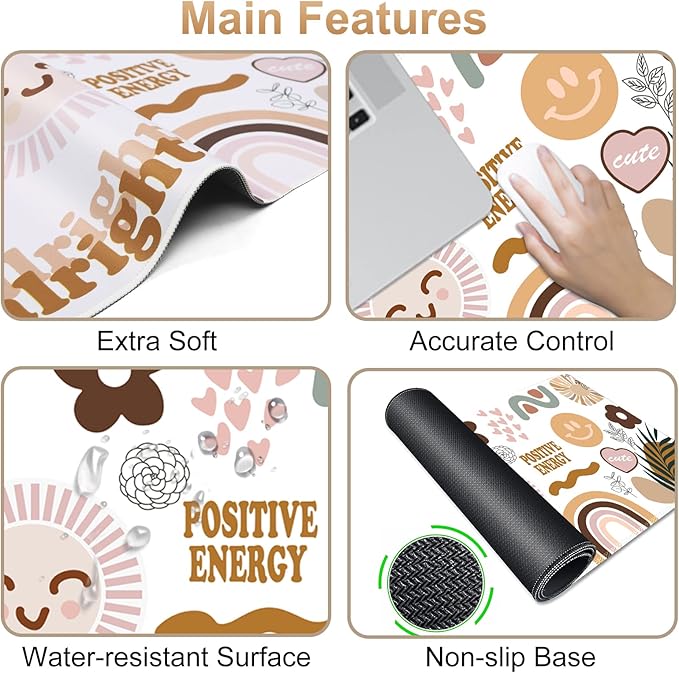 iCasso Desk Mat, Large Gaming Mouse Pad, XXL Desk Pad Stable Rubber Base Mousepad with Stitched Edges, Computer Keyboard Mat for Work, Game, Office, Home -Sticker