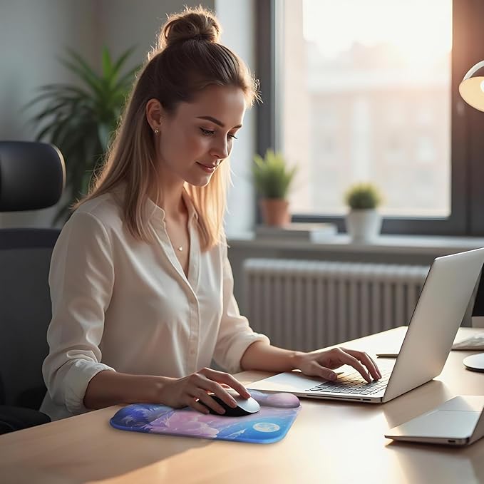 Ergonomic Mouse Pad with Gel Wrist Rest (1"& 1.2" Dual Height) - Mouse Pads Compact Mousepad Desk Mat Office, Gaming & Carpal Tunnel Relief | Non-Slip Rubber Base| Cloud Moon