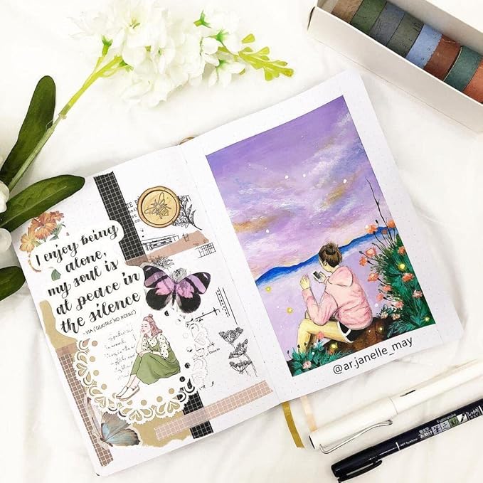 BUKE Dotted Notebook Journal 180GSM Bamboo Thick White Paper 160 Pages 5 * 5MM Dot Grid, Lay Flat Binding,Colored Silver Edges, Bookmarks and Expandable Back Pocket (BKP-4) ROSE