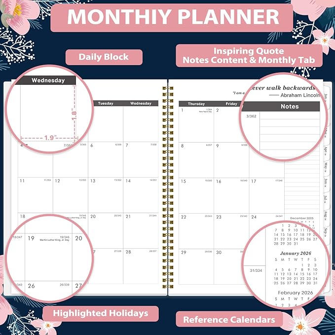 2026-2027 Monthly Planner/Calendar - Jan. 2026 - Dec. 2027, 9" x 11" Planner 2026-2027, 2-Size Pocket, Monthly Tabs, Premium Paper