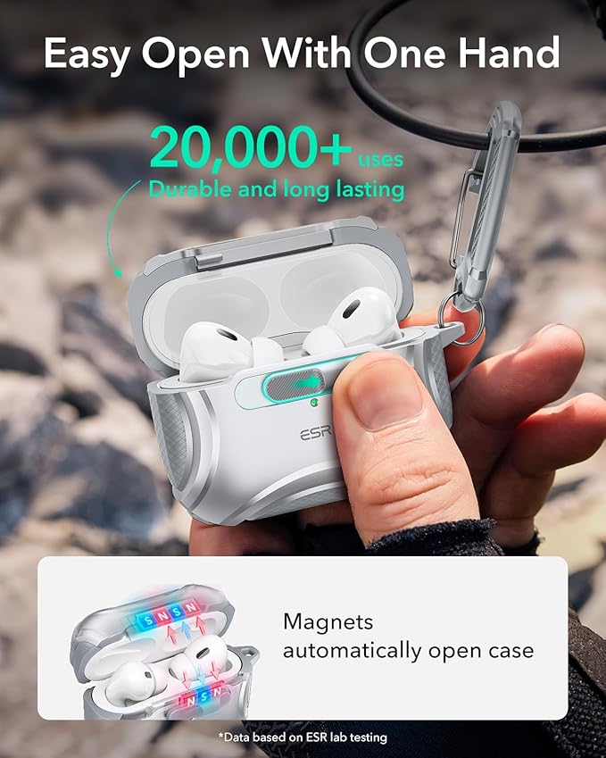 ESR for AirPods Pro 2 Case (2023/2022/2019, 2nd/1st Gen), Compatible with AirPods Pro 2nd Generation (USB-C/Lightning Cable), Effortless MagSafe, Drop-Proof Lock, Easy Open, Cyber Series,Silver Grey