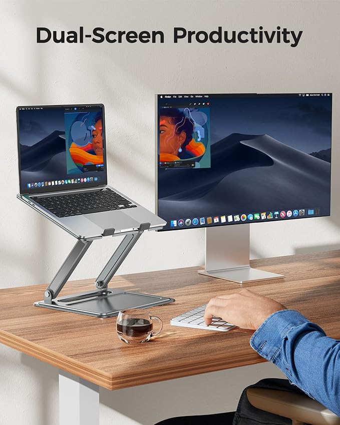 LORYERGO Adjustable Laptop Stand, Portable for 17.3inch Laptops, Holds Up to 17.6lbs, Ergonomic Posture & Heat Dissipation - Gray