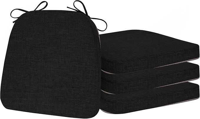 ELFJOY Chair Cushions for Dining Chairs Kitchen Chair Cushions U Shape Non Slip Chair Pads Set of 4 Seat Cushions with Ties Indoor 16.7" x 16" Black