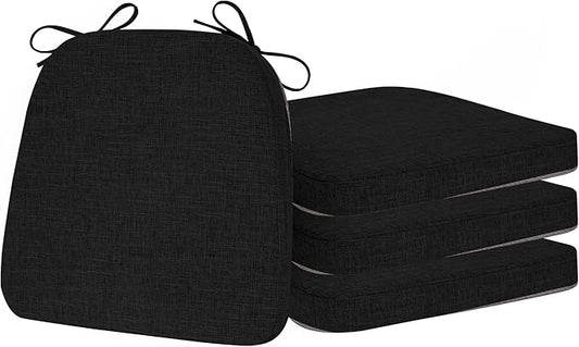 ELFJOY Chair Cushions for Dining Chairs Kitchen Chair Cushions U Shape Non Slip Chair Pads Set of 4 Seat Cushions with Ties Indoor 16.7" x 16" Black