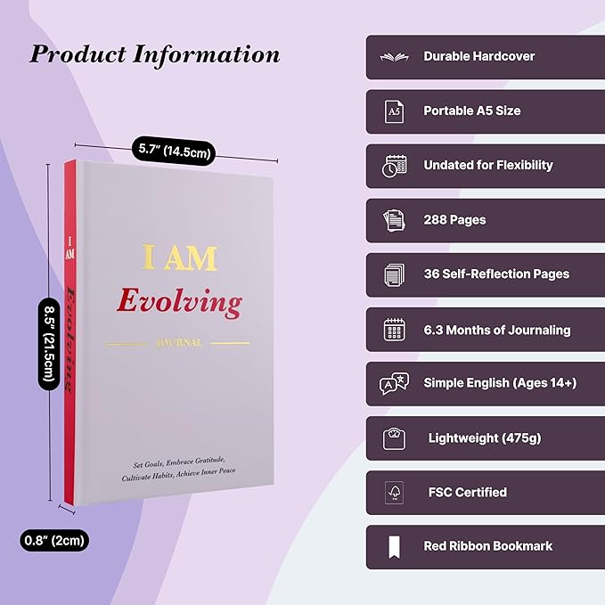 I AM Evolving Journal: Set Goals, Embrace Gratitude, Cultivate Habits, Achieve Inner Peace | Undated Gratitude Journal for Personal Development, Mindfulness, & Daily Reflection. (Lavender)