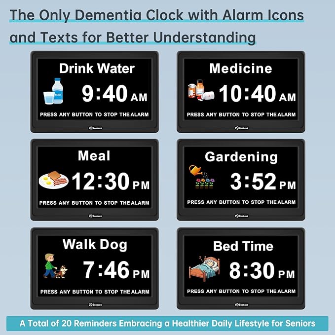 Soobest 12” Digital Dementia Clock for Seniors Elderly Extra Large with Date Day and Time Display, Electric Calendar Clock 20 Reminders 3 Ringtones for Memory Loss Alzheimers, Auto DST/Dimmer