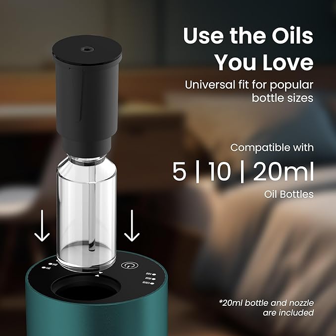 LiteMist Waterless Essential Oil Diffuser - Aluminum Aromatherapy Oil Diffuser, Rechargeable USB-C Scent Diffusers for Home, Car & Office, Quiet Operation, 0.35oz/0.7oz Bottle Capacity