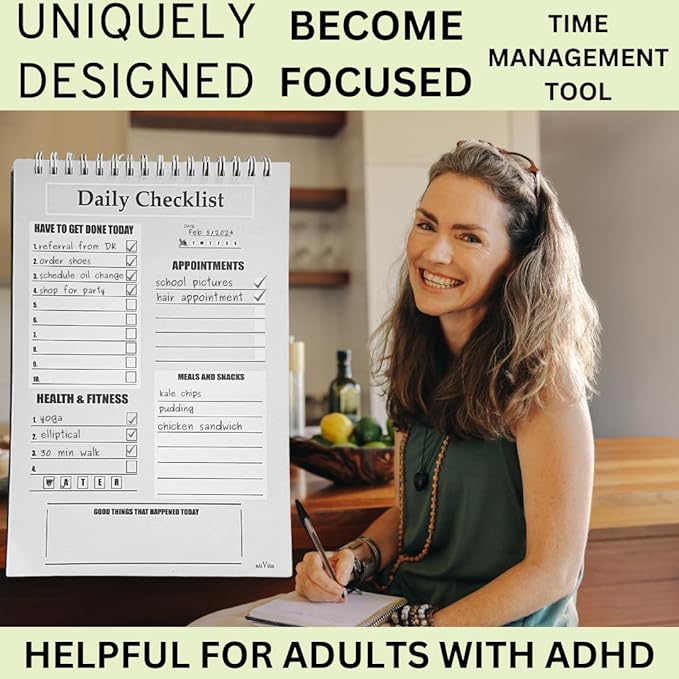 Daily To Do List Notebook - ADHD Planner For Adults, 60 Double-Sided Premium Sheets, Things To Do Notepad, Clear Cover, 6” x 9” Spiral Daily Checklist