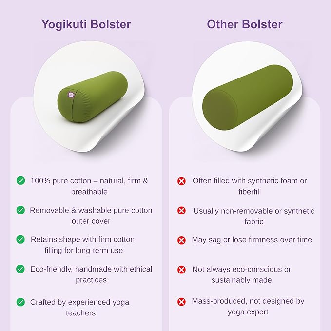 Yogikuti Iyengar Yoga Bolster for Restorative Yoga and Meditation – Lightweight Cotton Support Pillow with Handle for Easy Carry, Versatile for Pose Modification, Balance, Back Relief, and Relaxation