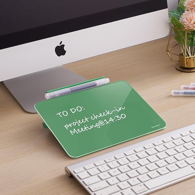 TSJ OFFICE Small Desktop Whiteboard - Glass Dry Erase Board 8 X 6 Inches Tabletop Easel Whiteboard with Stand, Desk Board Buddy for Artist, Teacher and Student