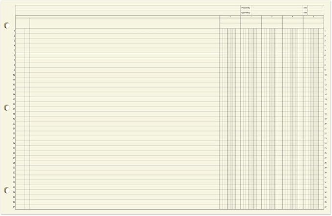 BookFactory Ledger Sheets/Large 5 Column Accounting Ledger Columnar (Five Columns) Loose Leaf Paper - 17'' x 11'', 50 Pages, Loose Leaf, 3 Hole Punched (SHEET-050-CLCLL(17x11-Ledger-5)-AX)