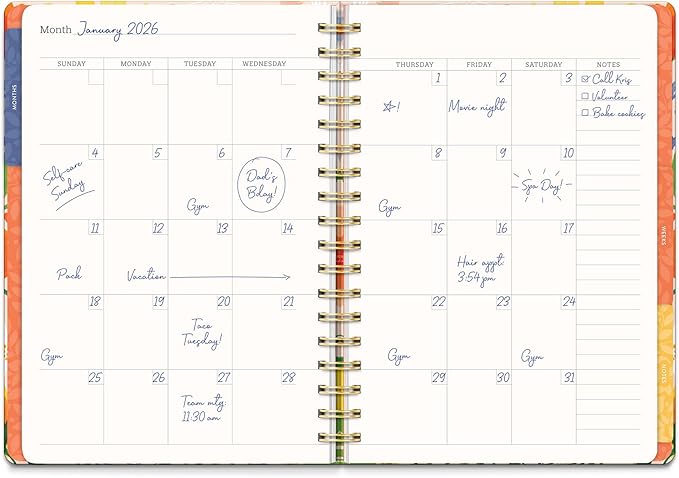 Orange Circle Studio Undated Tri-Tab Academic Planner 2026, Bold Blooms, Daily Notebook Journal, Cute Weekly and Monthly Calendar with Pocket, Stickers, Lined Pages for To Do lists and Planning