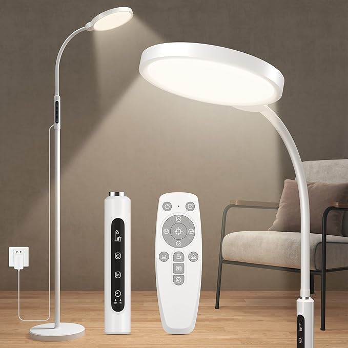 Happy Light Therapy Lamp, 11000 Lux UV-Free Floor Sun Light Lamp with Touch Remote Control, 5 Color Temperatures 10 Brightness Levels Lights for Living Room Bedroom Office