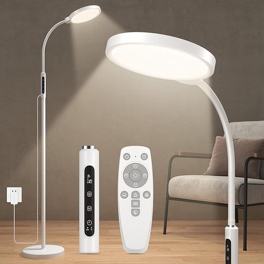 Happy Light Therapy Lamp, 11000 Lux UV-Free Floor Sun Light Lamp with Touch Remote Control, 5 Color Temperatures 10 Brightness Levels Lights for Living Room Bedroom Office