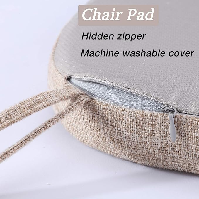 Chair Cushion with Ties for Dining Chairs - Memory Foam Non Slip Kitchen Chair Pad and Dining Seat Cushion with Machine Washable Cover [16.5 x 16.2 Inches] - Dark Beige