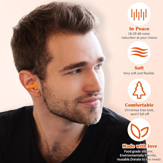 TrelaCo 100 Pairs Ear Plugs Bulk, NRR 29dB Reusable Silicone Ear Plugs with Plastic Cases Soft Foam for Sleeping Noise Cancelling for Concerts Shooting Swimming Noise Reduction(Orange)