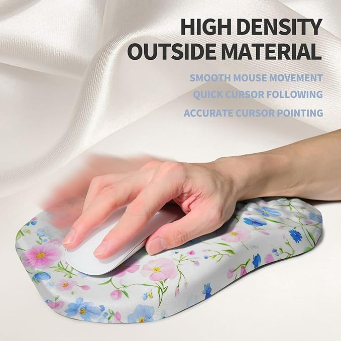 Ergonomic Raised Mouse Pad Wrist Support with Bilateral Slope Memory Foam Mousepad for Wrist Rest and Carpal Tunnel Pain Relief 11.8x7.9〃 Little Flower