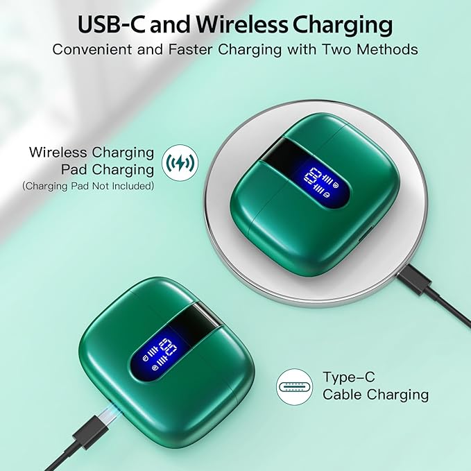 TAGRY 2 Sets X08 Pink and Forest Green Bluetooth Headphones True Wireless Earbuds 60H Playback Ear Buds with Wireless Charging Case in-Ear Earbuds with Mic