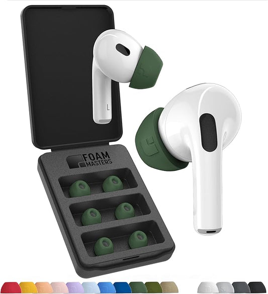 Foam Masters Ultra-Premium Memory Foam Ear Tips for AirPods Pro 1st & 2nd Gen | 3 Pairs | New Ver. | Secure Fit | Super Comfort | Better Noise Cancel | Replacement Buds (Small, Forest Green)