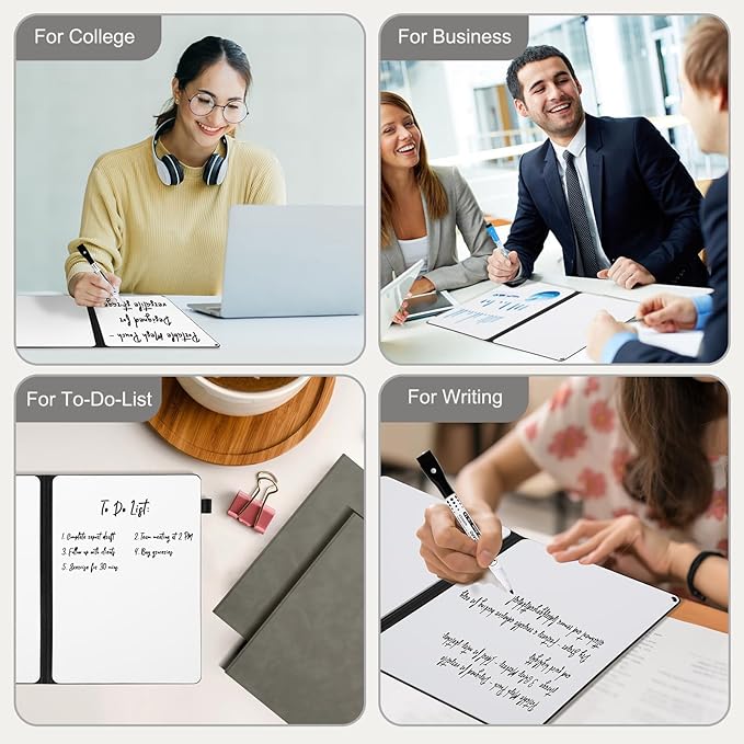 AGM Portable White Board Dry Erase Notebook, 12" x 9" Double Sided Folding Whiteboards with 3 Pens, Small Travel Dry Erase Board Skin-Friendly Material for Study, Meeting, Planning, Grey