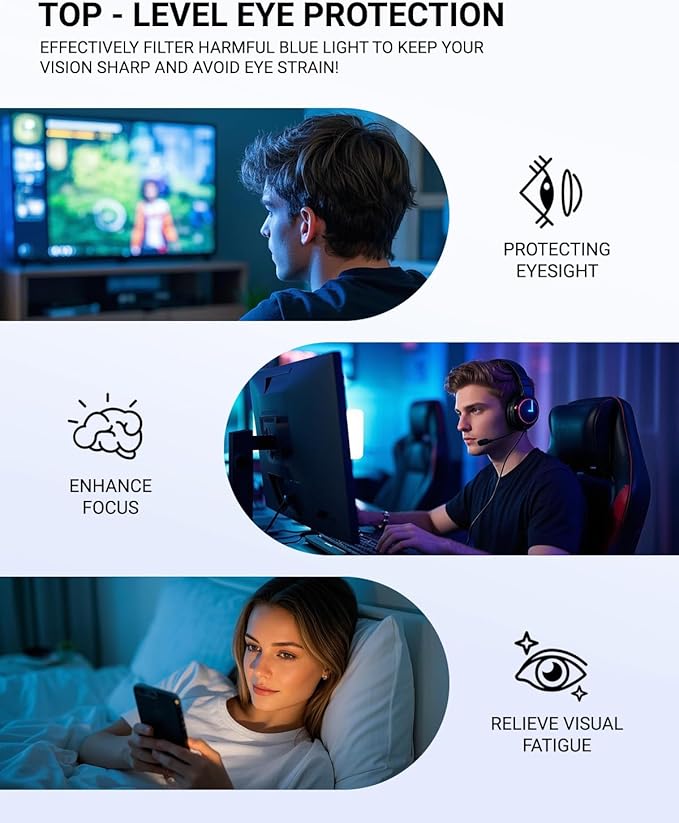 Blue Light Blocking Glasses | Max Protection Gaming & Computer Glasses | Reduce Eye Strain & Improve Sleep