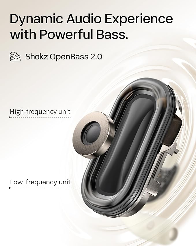 SHOKZ New OpenFit 2 Open-Ear Headphones, True Wireless Bluetooth Earphones with Microphone, Earhook Earbuds with 48 Hours of Playtime, Fast Charging, IP55 Water-Resistant, with Carrying Bag, Beige