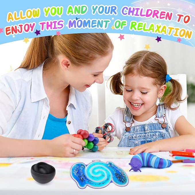 Cevioce 5Pcs Fidget Toys Adults Pack,Stocking Stuffers for Teens Boys Girls,Autism Sensory Toys with Fidget Spinner Slug Magnetic Rings,Squishy Fidget Toys ADHD Stress Relief, for Kid-B