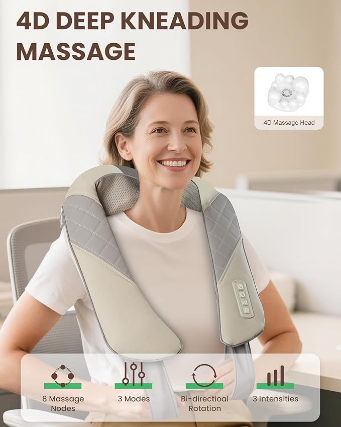 Cordless Neck Massager with Heat, Deep Kneading Neck Shoulder Massager for Pain, Shiatsu Back Massager Pillow, Gifts for Men, Women