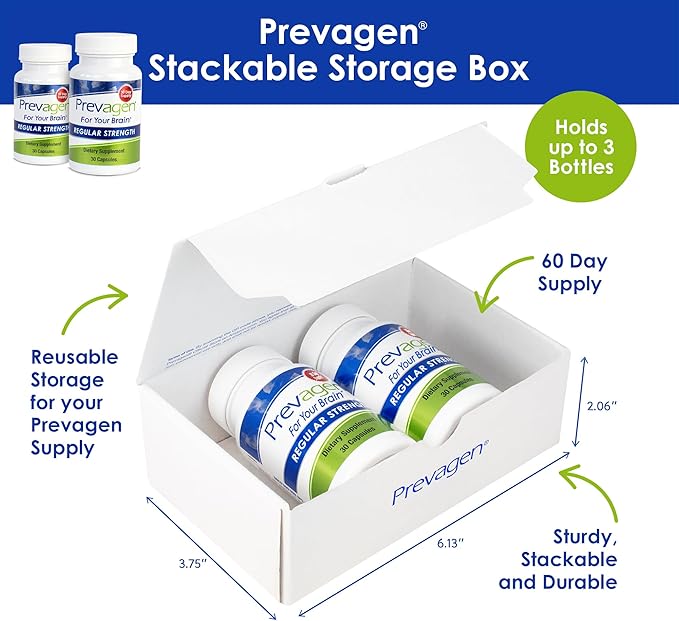 Prevagen 10mg, 2 Bottles of 30 Capsules, Regular Strength 30 Ct with Attractive and Stackable Prevagen Storage Box