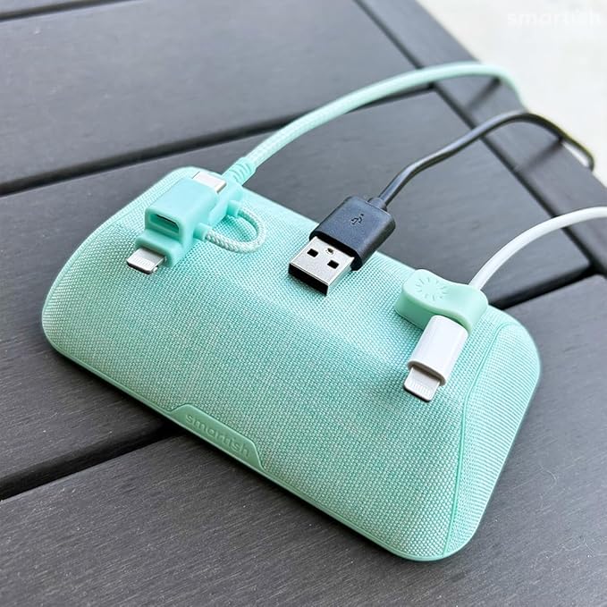 Smartish® Magnetic Cord Holder - Bigger Cable Wrangler Organizer with Magnet Clips for Charger Management on Desktop, Nightstand, or Side Table - Holds 6+ Cables - Snow Day White